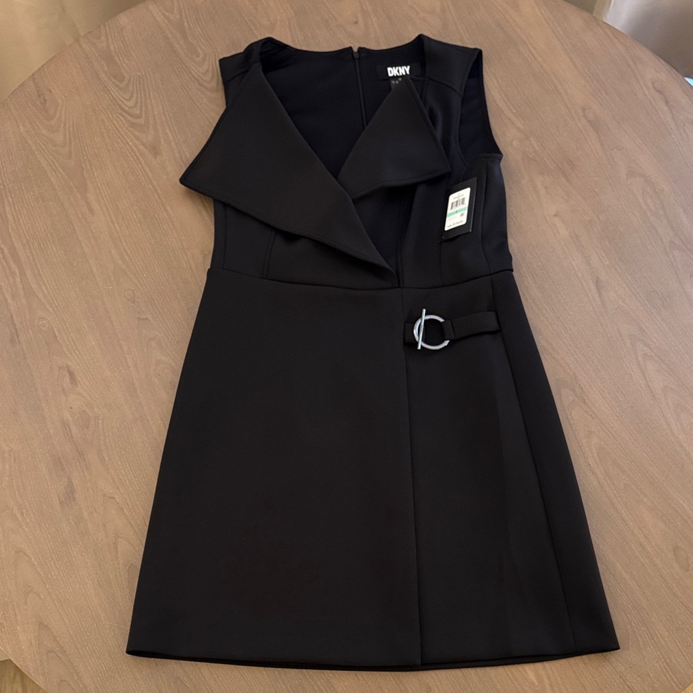 DKNY Women's Flyaway-Collar Hardware-Trim A-Line Dress